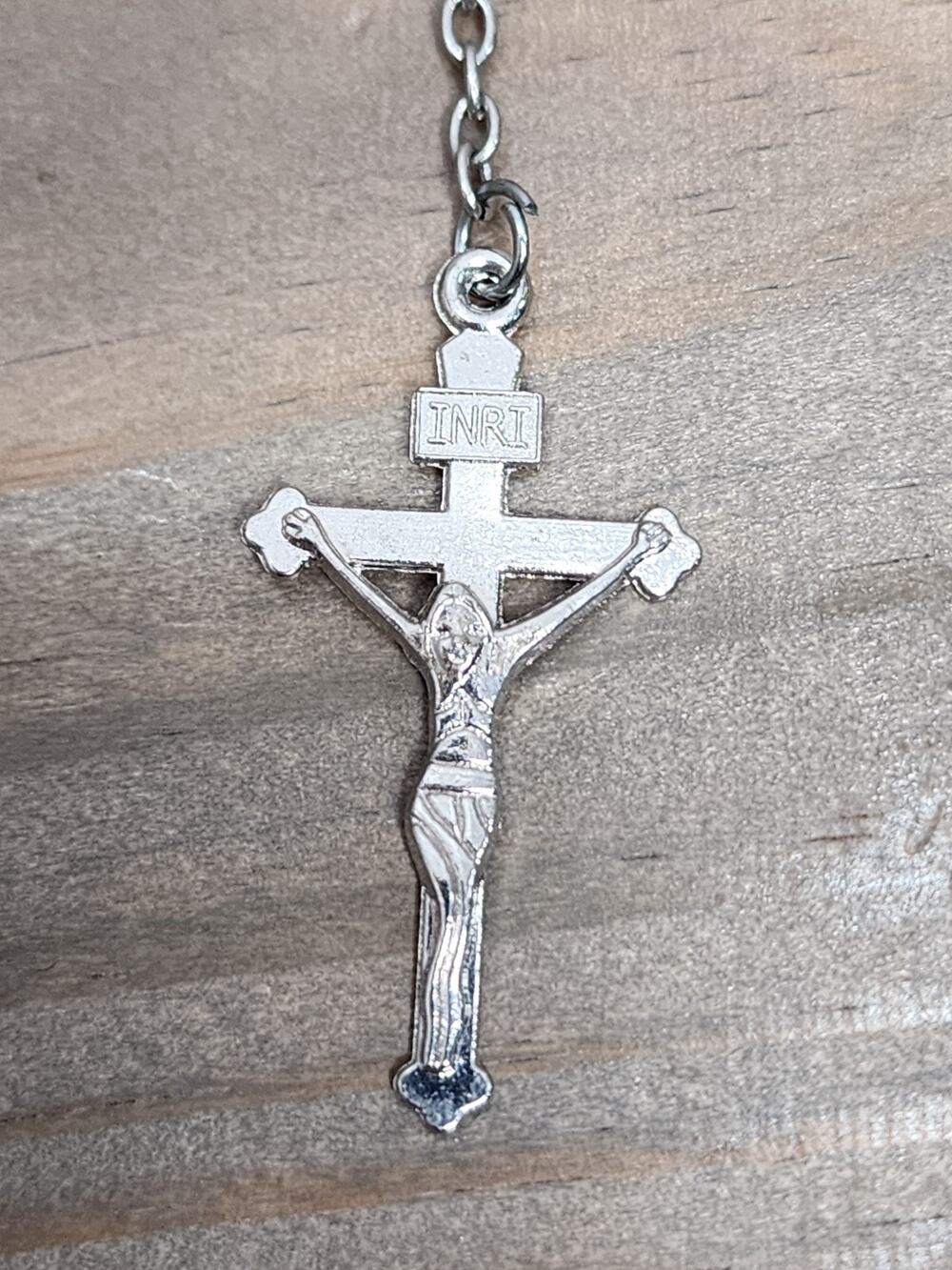 INRI 21'' Blue Heart Bead Rosary Crucifix